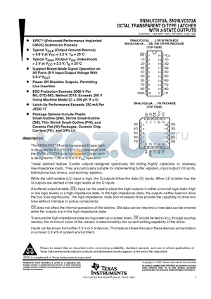 SN74LVC573A datasheet - OCTAL TRANSPARENT D-TYPE LATCHES WITH 3-STATE OUTPUTS
