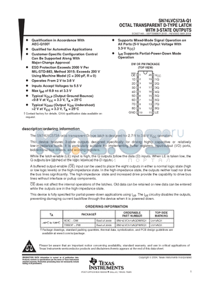 SN74LVC573AQPWRQ1 datasheet - OCTAL TRANSPARENT D-TYPE LATCH