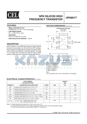 UPA801T-T1-A datasheet - NPN SILICON HIGH FREQUENCY