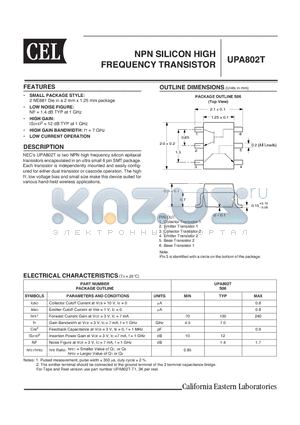 UPA802T-T1-A datasheet - NPN SILICON HIGH FREQUENCY TRANSISTOR