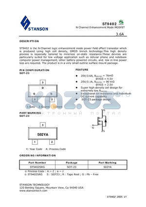 ST9402 datasheet - N Channel Enhancement Mode MOSFET
