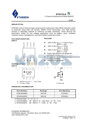 ST9435AS8TG datasheet - P Channel Enhancement Mode MOSFET