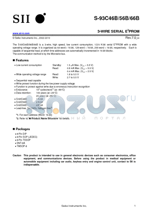 S-93C56BD0I-I8T1U datasheet - 3-WIRE SERIAL E2PROM