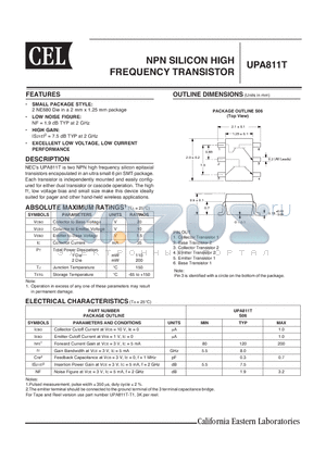 UPA811T-T1-A datasheet - NPN SILICON HIGH FREQUENCY TRANSISTOR