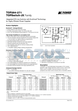 TOP271EG datasheet - Integrated Off-Line Switcher with EcoSmart Technology for Highly Efficient Power Supplies