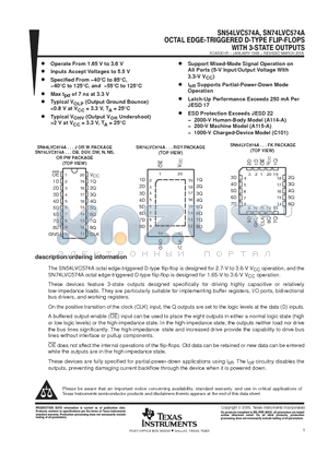 SN74LVC574APWTE4 datasheet - OCTAL EDGE-TRIGGERED D-TYPE FLIP-FLOPS WITH 3-STATE OUTPUTS