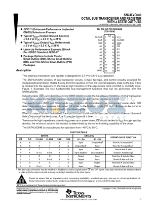 SN74LVC646 datasheet - OCTAL BUS TRANSCEIVER AND REGISTER WITH 3-STATE OUTPUTS