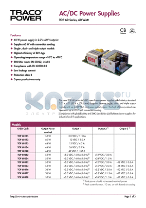 TOP60254 datasheet - AC/DC Power Supplies