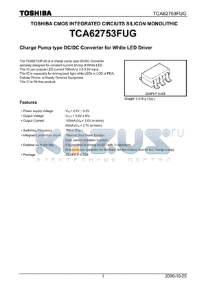 TCA62753FUG datasheet - Charge Pump type DC/DC Converter for White LED Driver