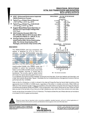 SN74LVC652ADB datasheet - OCTAL BUS TRANSCEIVERS AND REGISTERS WITH 3-STATE OUTPUTS