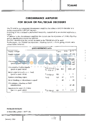 TCA640 datasheet - CHROMINANCE AMPLIFIER FOR SECAM OR PAL / SECAM DECODERS