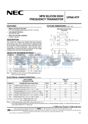 UPA814TF datasheet - NPN SILICON HIGH FREQUENCY TRANSISTOR