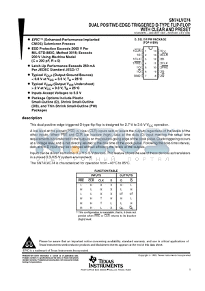 SN74LVC74 datasheet - DUAL POSITIVE-EDGE-TRIGGERED D-TYPE FLIP-FLOP WITH CLEAR AND PRESET