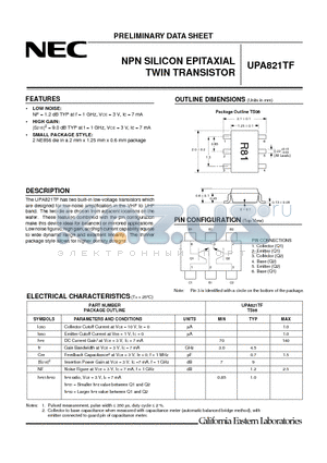 UPA821TF-T1 datasheet - NPN SILICON EPITAXIAL TWIN TRANSISTOR