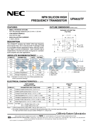 UPA822TF datasheet - NPN SILICON HIGH FREQUENCY TRANSISTOR