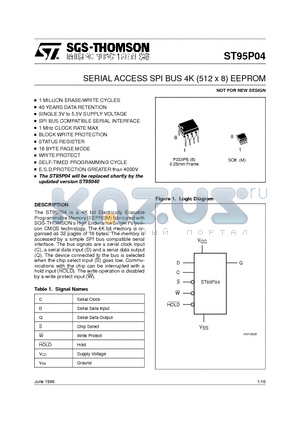 ST95P04B1TR datasheet - SERIAL ACCESS SPI BUS 4K 512 x 8 EEPROM