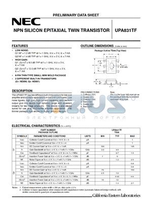 UPA831TF datasheet - NPN SILICON EPITAXIAL TWIN TRANSISTOR