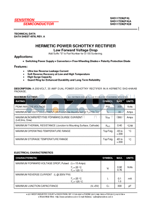 SHD117236B datasheet - HERMETIC POWER SCHOTTKY RECTIFIER Low Forward Voltage Drop