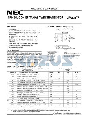 UPA833TF datasheet - NPN SILICON EPITAXIAL TWIN TRANSISTOR