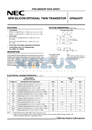 UPA834TF-T1 datasheet - NPN SILICON EPITAXIAL TWIN TRANSISTOR
