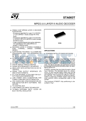 STA003T datasheet - MPEG 2.5 LAYER III AUDIO DECODER