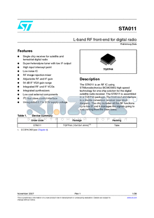 STA011 datasheet - L-band RF front-end for digital radio