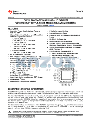 TCA6424 datasheet - LOW-VOLTAGE 24-BIT I2C AND SMBus I/O EXPANDER WITH INTERRUPT OUTPUT, RESET, AND CONFIGURATION REGISTERS