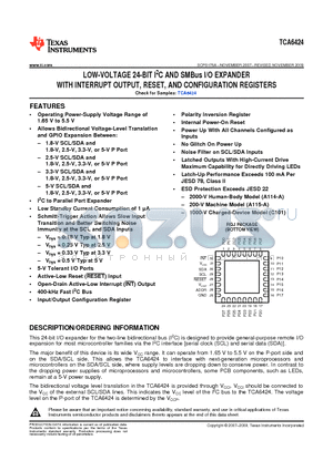 TCA6424_10 datasheet - LOW-VOLTAGE 24-BIT I2C AND SMBus I/O EXPANDER WITH INTERRUPT OUTPUT, RESET, AND CONFIGURATION REGISTERS