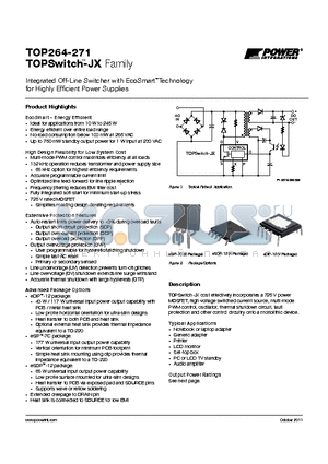 TOP264_11 datasheet - Integrated Off-Line Switcher with EcoSmart Technology for Highly Efficient Power Supplies