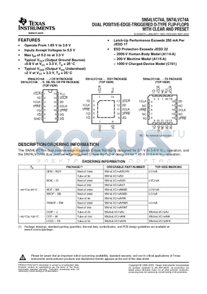 SN74LVC74APWRG3 datasheet - DUAL POSITIVE-EDGE-TRIGGERED D-TYPE FLIP-FLOPS WITH CLEAR AND PRESET