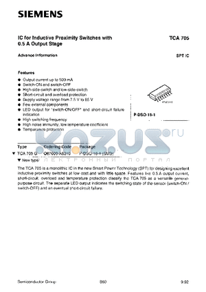 TCA705 datasheet - IC for inductive Proximity Switches with 0.5 A Output Stage