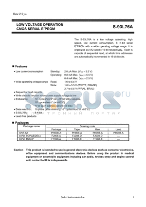 S-93L76AD0I-T8T1G datasheet - LOW VOLTAGE OPERATION CMOS SERIAL E2PROM