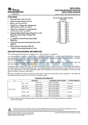 SN74LVC821A datasheet - 10-BIT BUS-INTERFACE FLIP-FLOP WITH 3-STATE OUTPUTS