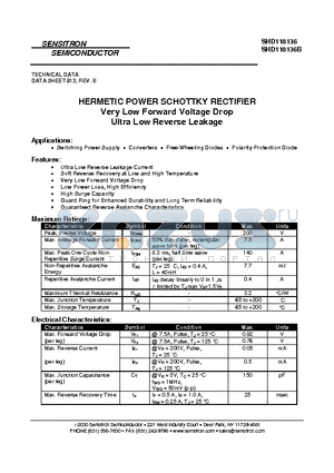 SHD118136_11 datasheet - HERMETIC POWER SCHOTTKY RECTIFIER Very Low Forward Voltage Drop Ultra Low Reverse Leakage