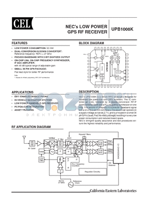 UPB1008K datasheet - NECs LOW POWER GPS RF RECEIVER