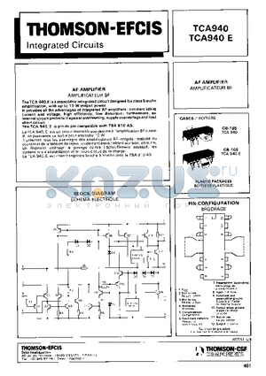 TCA940E datasheet - AF AMPLIFIER AMPLIFICATEUR BF