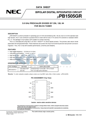 UPB1505GR datasheet - 3.0 GHz PRESCALER DIVIDED BY 256, 128, 64 FOR BS/CS TUNER
