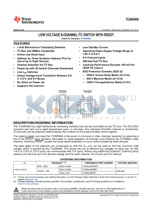 TCA9548A datasheet - LOW VOLTAGE 8-CHANNEL I2C SWITCH WITH RESET
