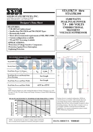 STA15K10.7 datasheet - 15,000 WATTS PEAK PULSE POWER 7.9 - 100 VOLTS UNIDIRECTIONAL TRANSIENT VOLTAGE SUPPRESSOR