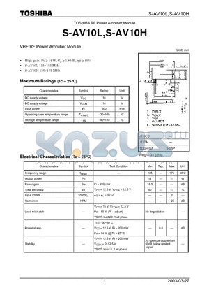 S-AV10H datasheet - VHF RF Power Amplifier Module