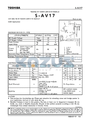 S-AV17 datasheet - RF POWER AMPLIFIER MODULE(HAM, VHF 50W FM RF POWER AMPLIFIER MODULE)