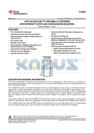 TCA9554PWR datasheet - LOW VOLTAGE 8-BIT I2C AND SMBus I/O EXPANDER WITH INTERRUPT OUTPUT AND CONFIGURATION REGISTERS