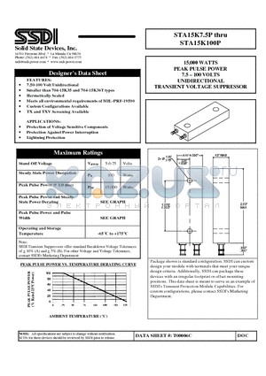 STA15K13P datasheet - 15,000 WATTS PEAK PULSE POWER 7.5 - 100 VOLTS UNIDIRECTIONAL TRANSIENT VOLTAGE SUPPRESSOR