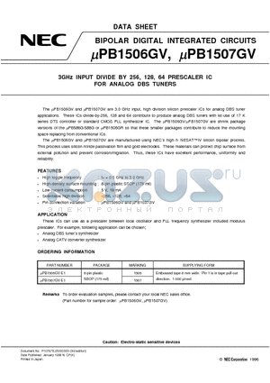 UPB1506GV-E1 datasheet - 3GHz INPUT DIVIDE BY 256, 128, 64 PRESCALER IC FOR ANALOG DBS TUNERS