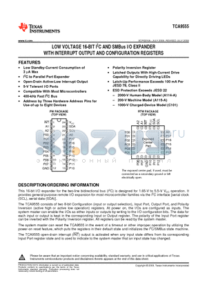 TCA9555PWR datasheet - LOW VOLTAGE 16-BIT I2C AND SMBus I/O EXPANDER WITH INTERRUPT OUTPUT AND CONFIGURATION REGISTERS