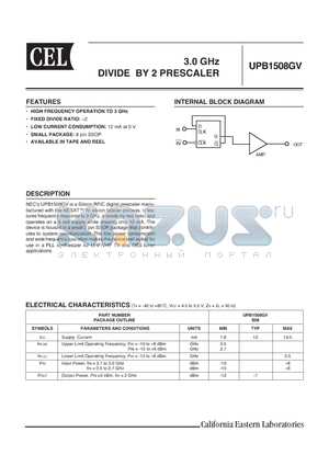 UPB1508GV datasheet - 3.0 GHz DIVIDE BY 2 PRESCALER