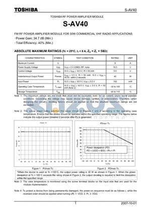 S-AV40 datasheet - RF POWER AMPLIFIER MODULE FM RF POWER AMPLIFIER MODULE FOR 30W COMMERCIAL VHF RADIO APPLICATIONS