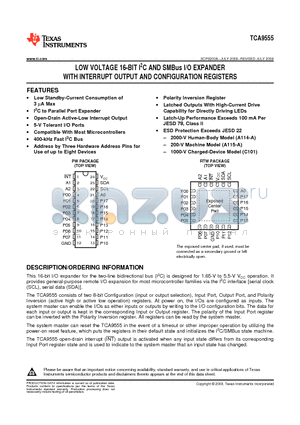 TCA9555RTWR datasheet - LOW VOLTAGE 16-BIT I2C AND SMBus I/O EXPANDER WITH INTERRUPT OUTPUT AND CONFIGURATION REGISTERS