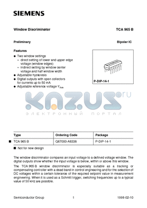 TCA965 datasheet - Window Discriminator