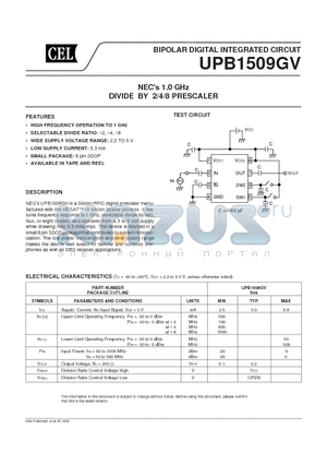 UPB1509GV datasheet - NEC 1.0 GHZ DIVIDE BY 2/4/8 PRESCALER